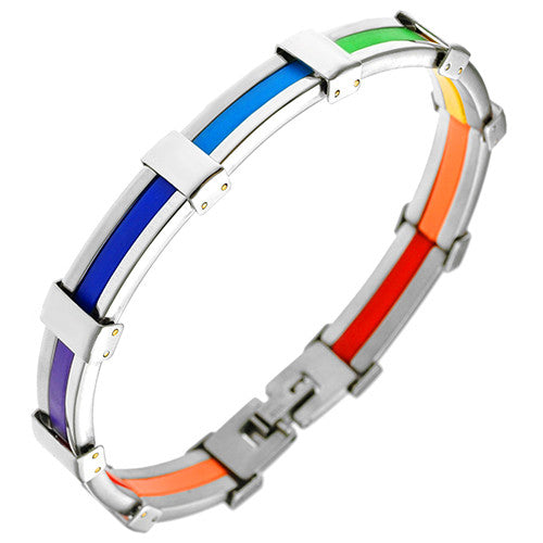 Rainbow Color Pride Stainless Steel Bracelet with Rubber